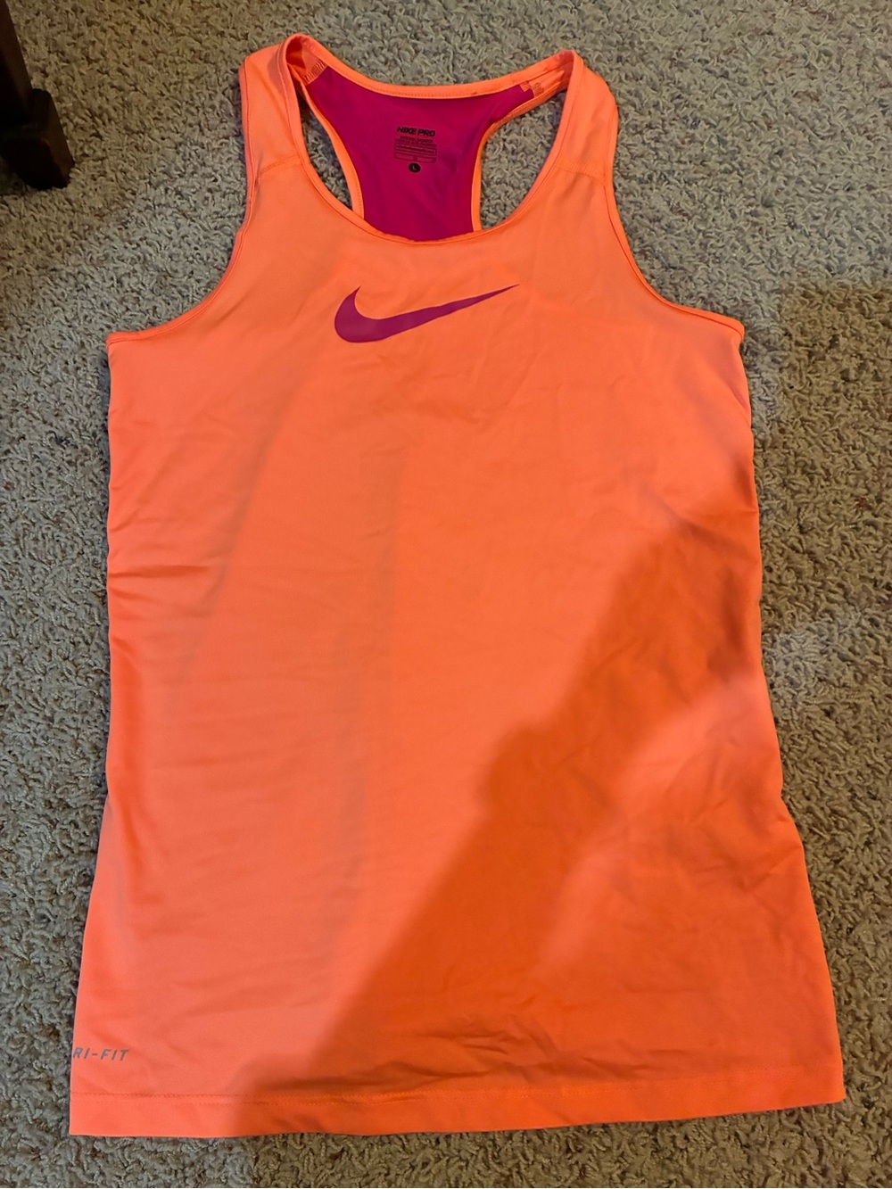 Nike Neon Orange Racerback Tank with Purple Swoosh